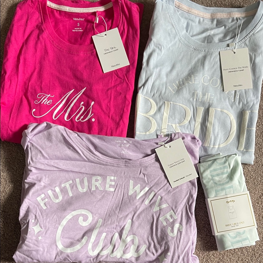 Miss to Mrs Apparel Set Bride Gift: T-shirts, Tank Top, Sleep shirt